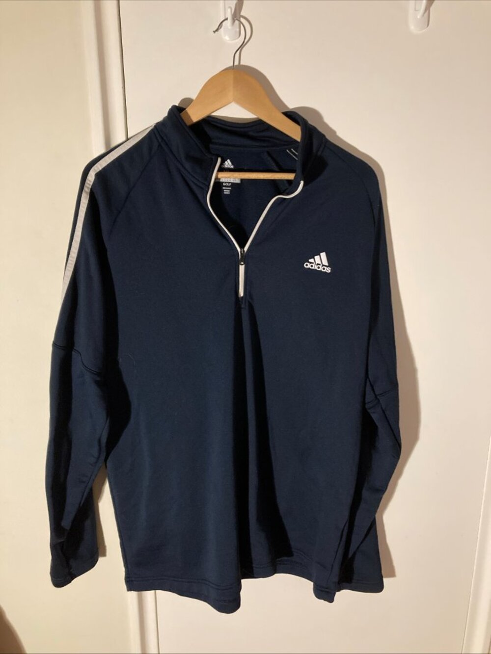 Adidas Golf XL Quarter Zip Windbreaker Jacket EUC Navy Blue White